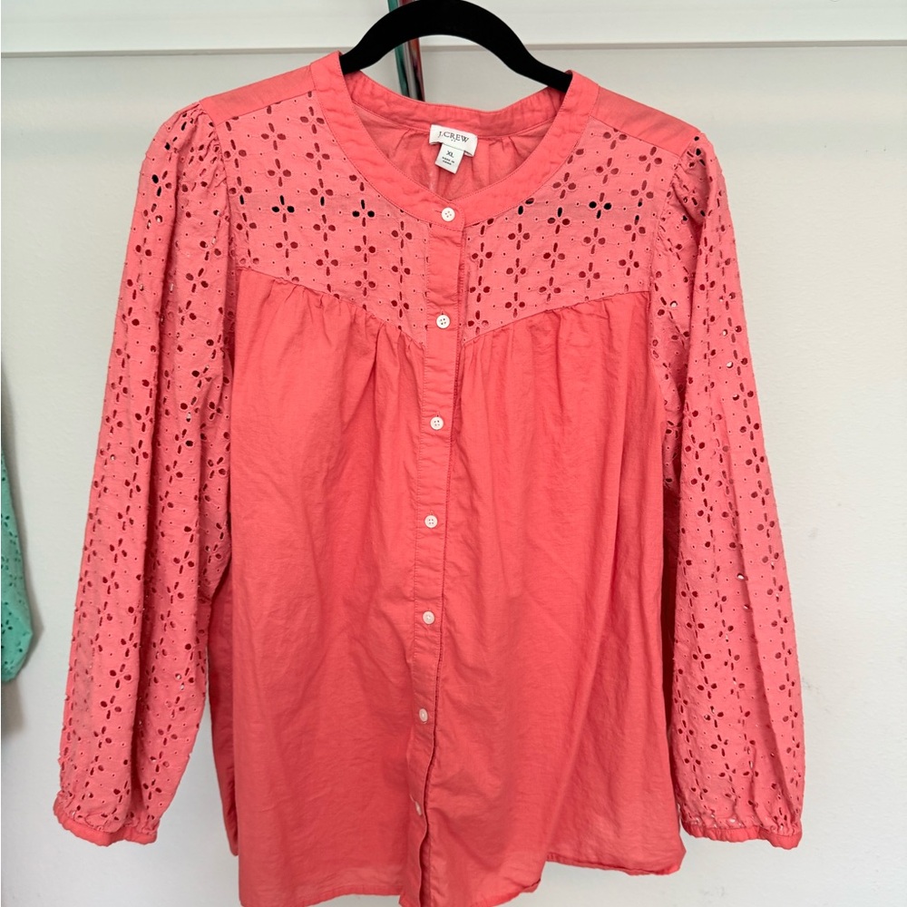 J. Crew Coral and Green Eyelet Blouses Bundle - Picture 5 of 10